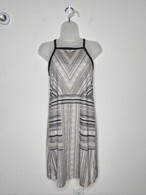 Prana XS Striped Shelf Bra Athletic Dress Cream Black Yoga Activewear